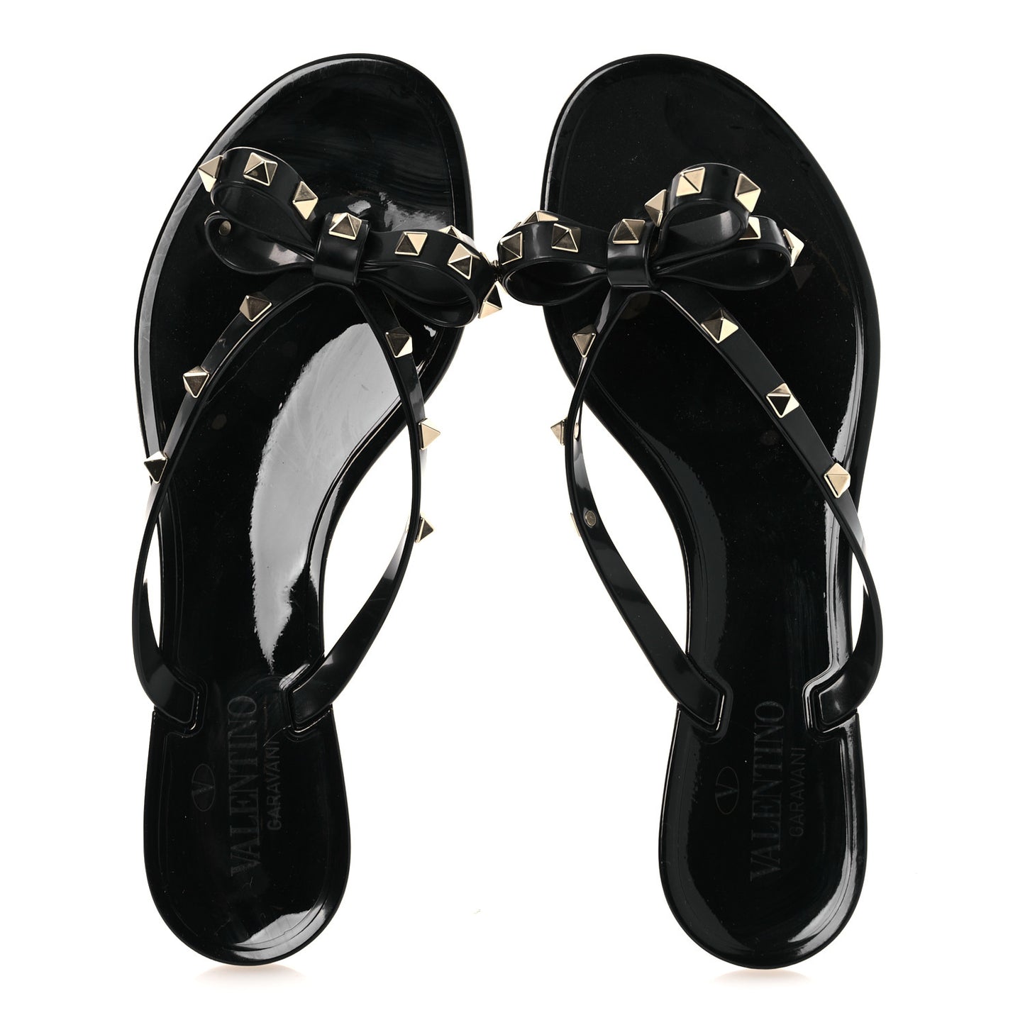 PVC Jelly Rockstud Bow Thong Sandals 40 Black