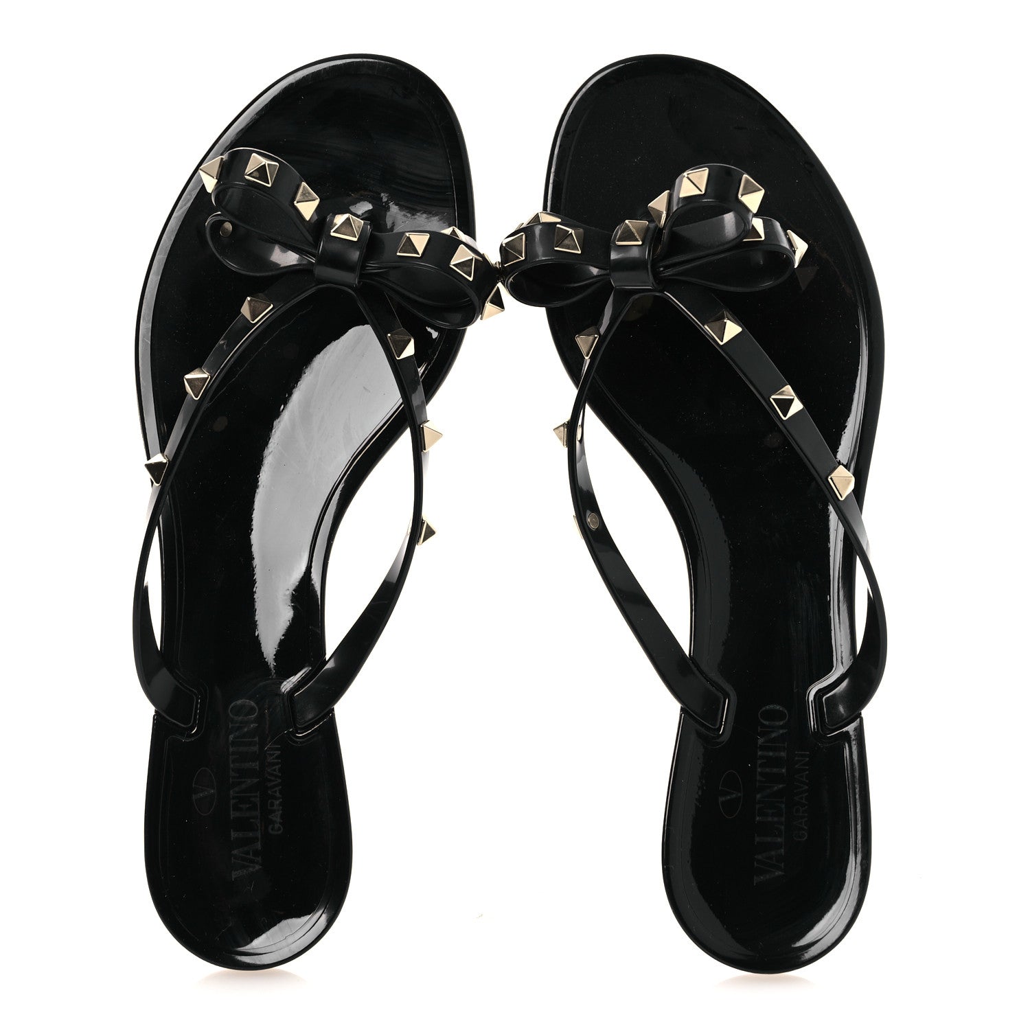 Valentino Garavani PVC Jelly Rockstud Bow Thong Sandals 40 Black 2 of 9