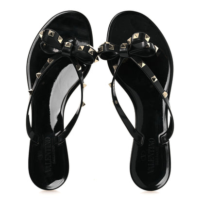 Valentino Garavani PVC Jelly Rockstud Bow Thong Sandals 40 Black 2 of 9