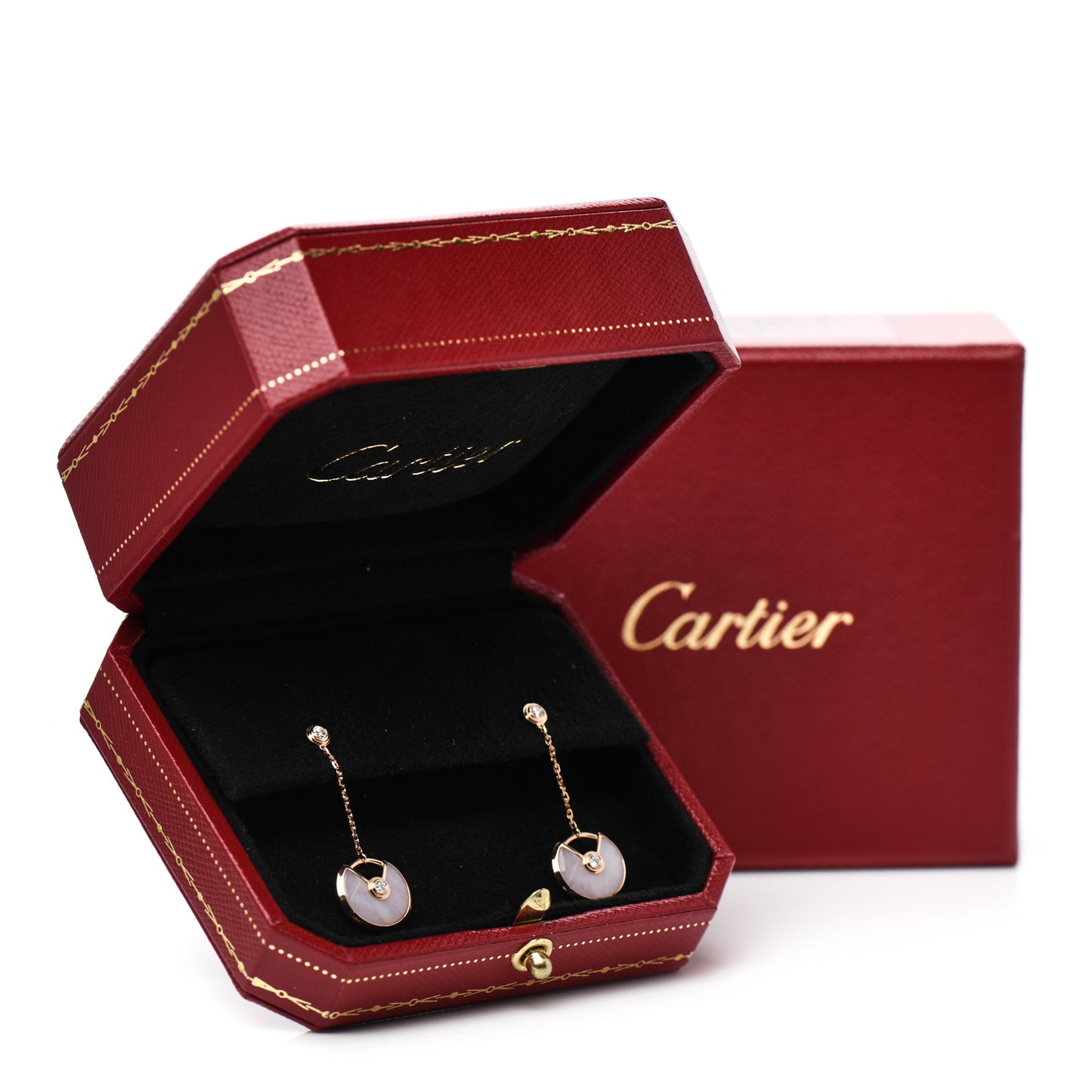 18K Pink Gold Diamond Pink Opal Amulette de Cartier Drop Earrings