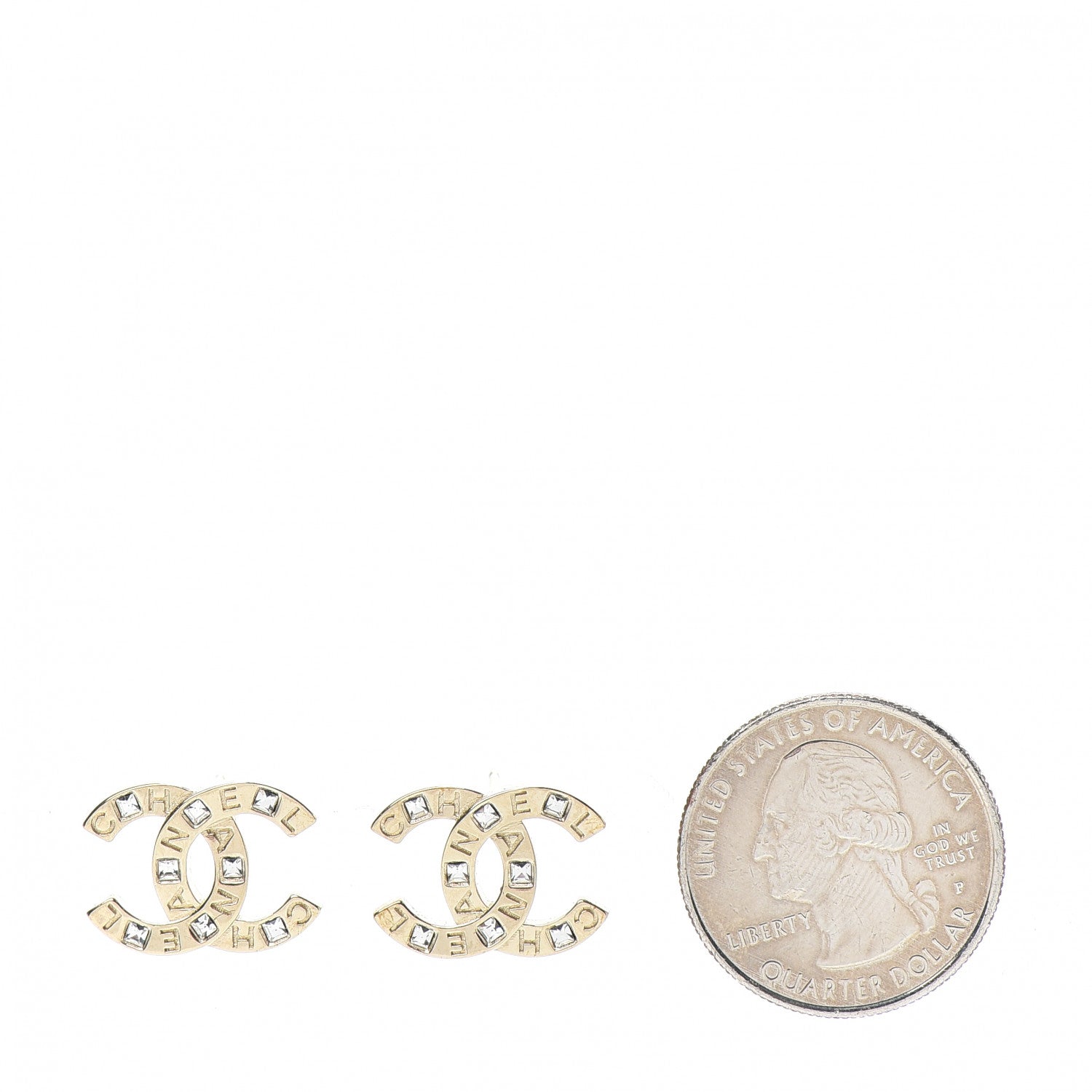 Chanel Crystal Metal CC Paris Button Stud Earrings Gold 2 of 5