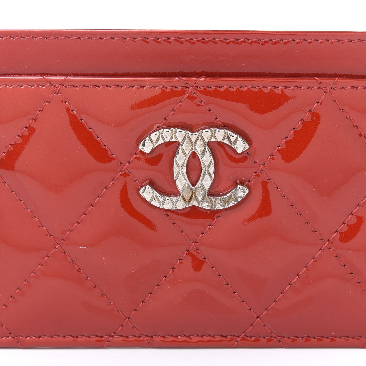 Patent Quilted Brilliant Card Holder Red