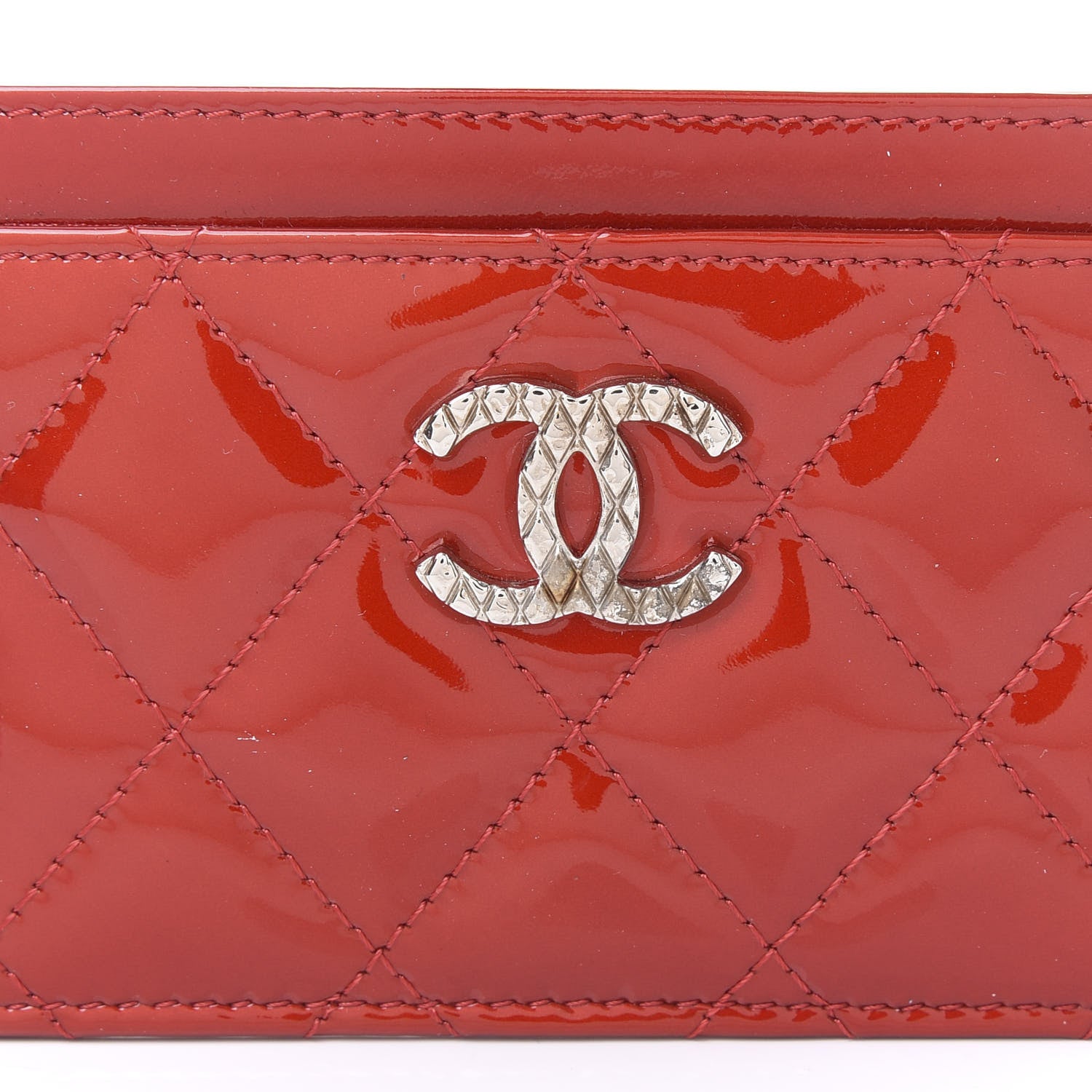 Chanel Patent Quilted Brilliant Card Holder Red 6 of 9