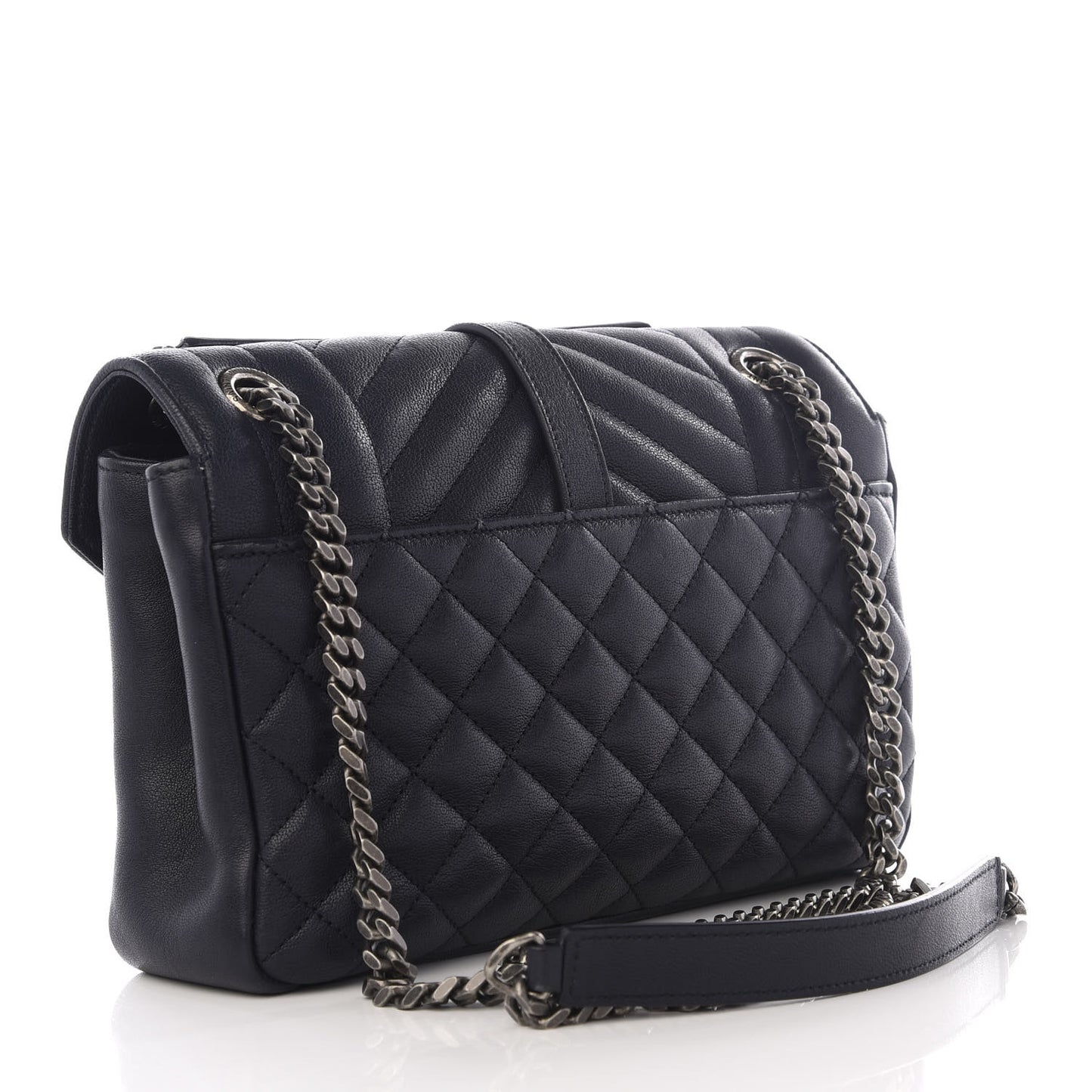 Sheepskin Tri-Quilt Monogram Medium Soft Envelope Bag Deep Marine