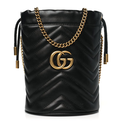 Gucci Calfskin Matelasse Mini GG Marmont 2.0 Bucket Bag Black 1 of 11