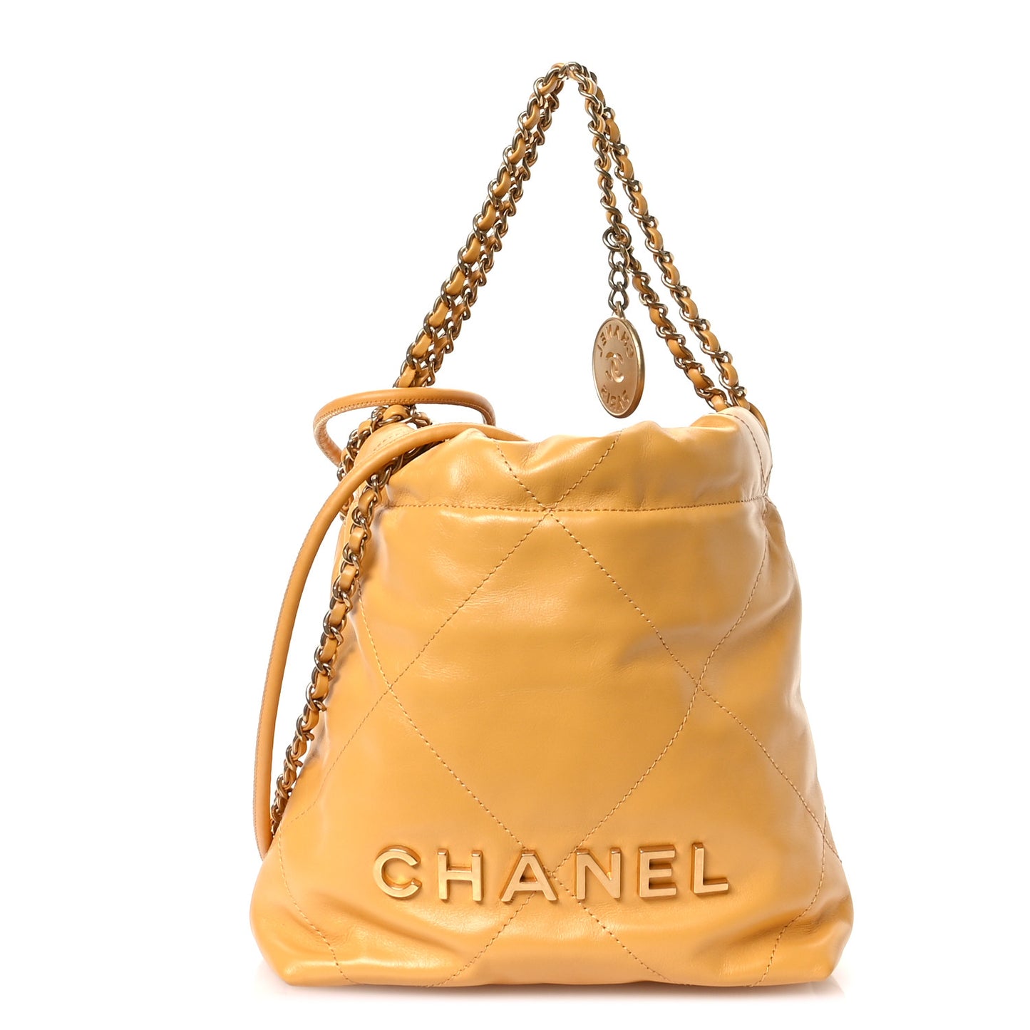 Shiny Calfskin Quilted Mini Chanel 22 Yellow