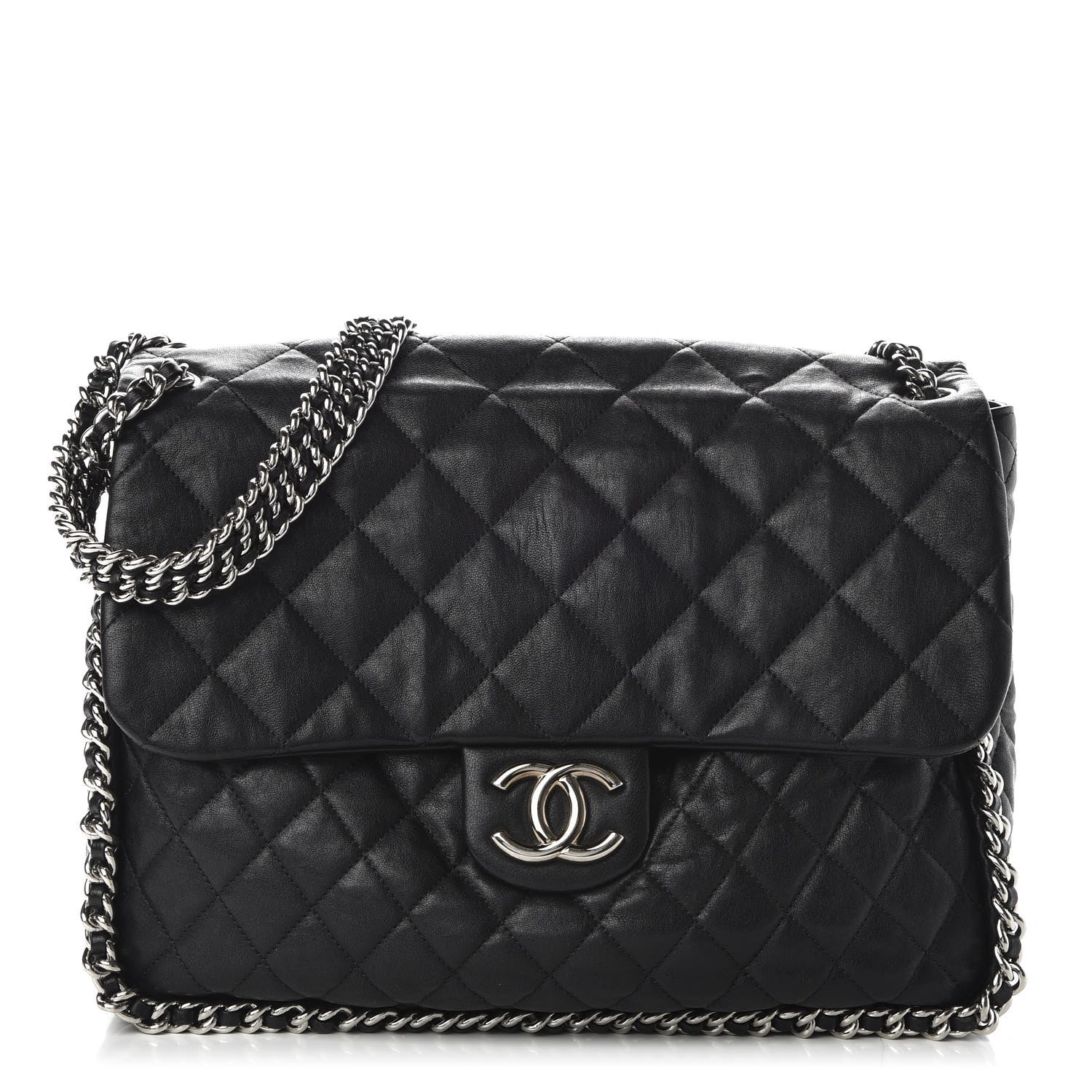 Chanel Washed Lambskin Quilted Maxi Chain Around Flap Black 1 of 10