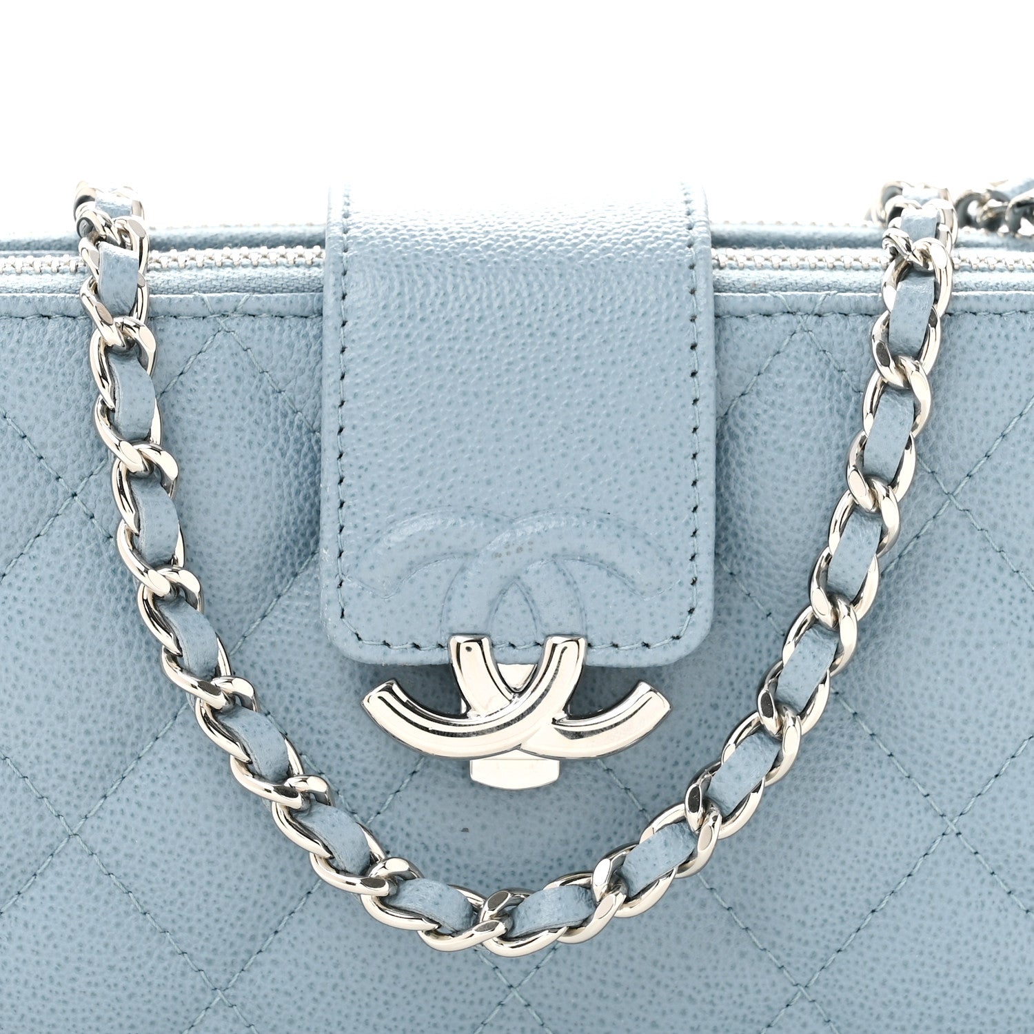Chanel Grained Calfskin Quilted CC Box Clutch With Chain Blue 8 of 14