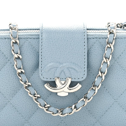 Chanel Grained Calfskin Quilted CC Box Clutch With Chain Blue 8 of 14
