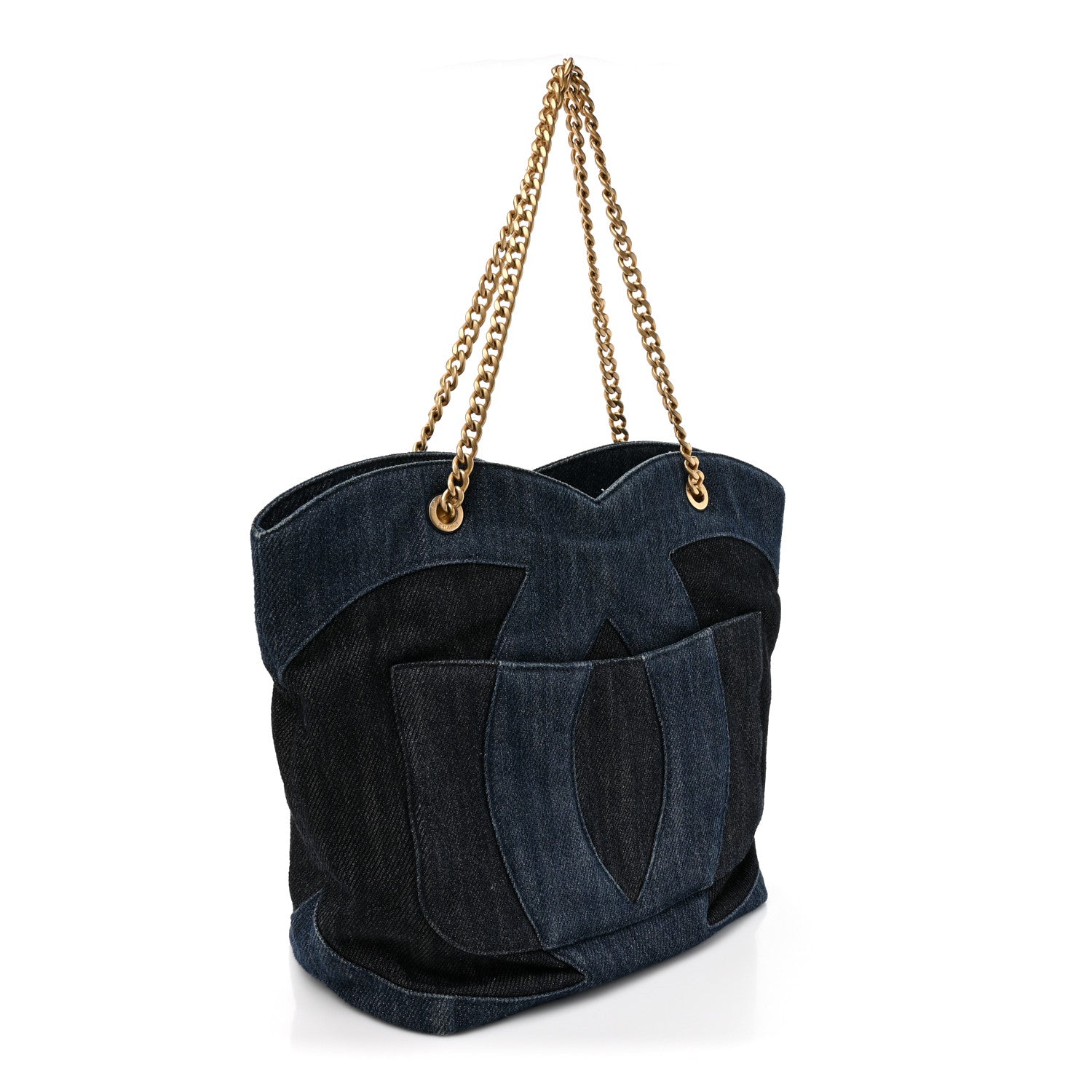Chanel Denim Large Two Tone CC Shopping Tote Blue 4 of 14