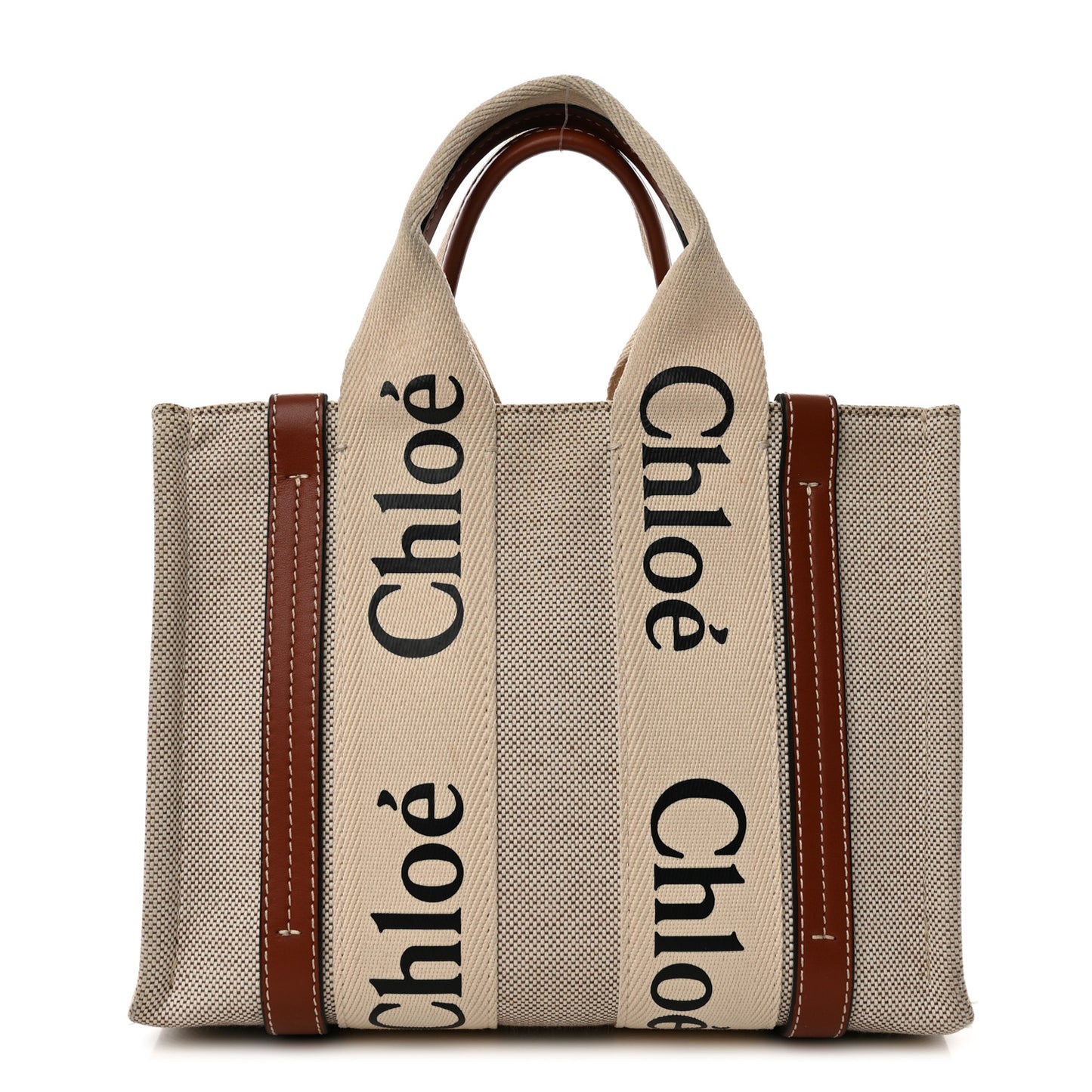 Cotton Calfskin Small Woody Ribbon Tote With Strap White Brown