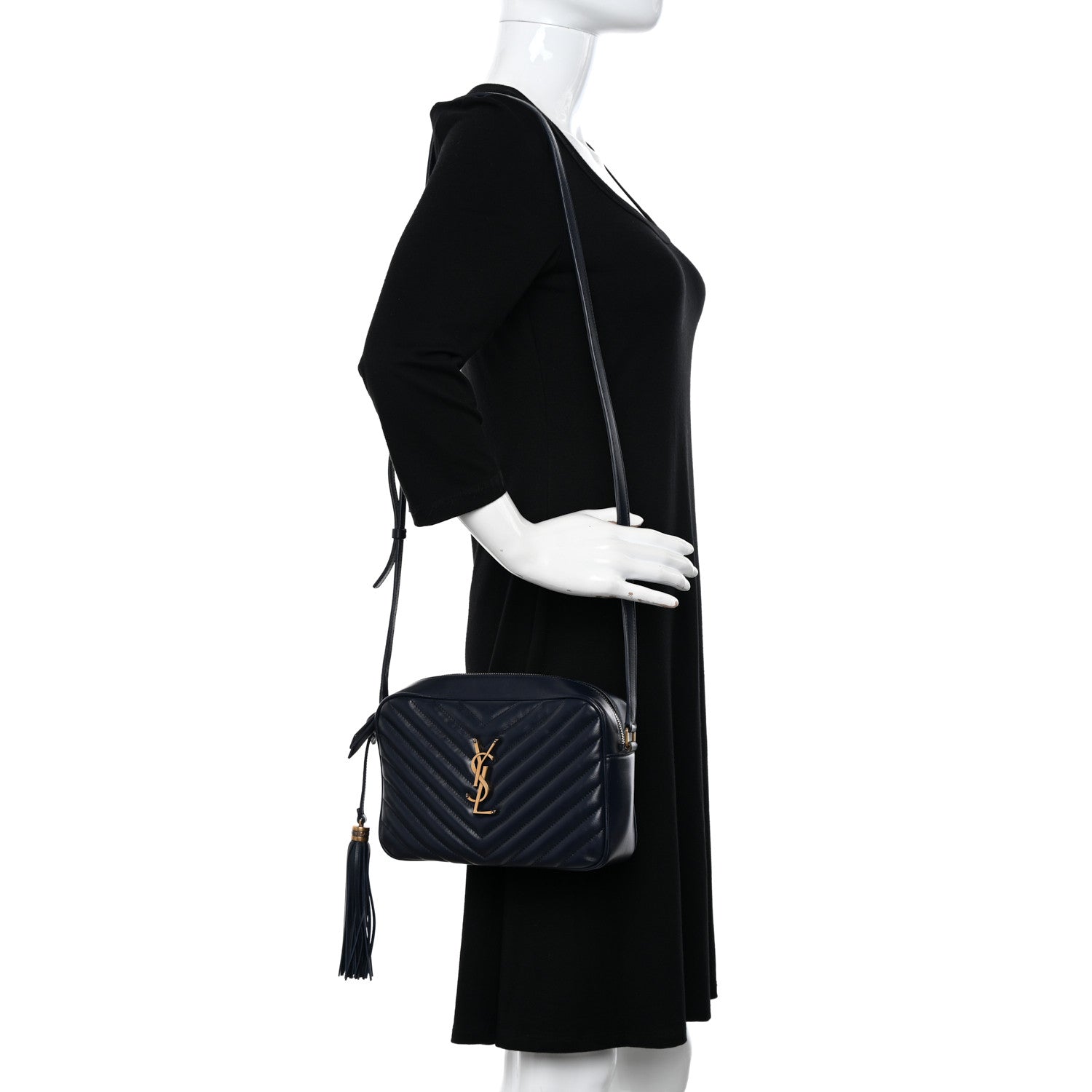Saint Laurent Calfskin Matelasse Monogram Lou Camera Bag Navy 2 of 10