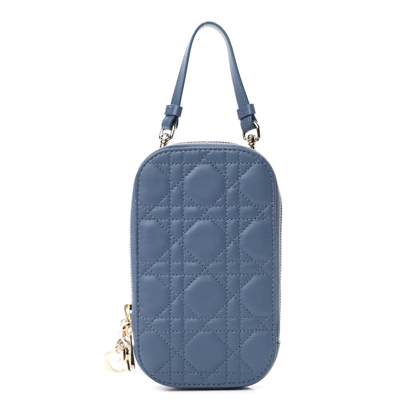 Lambskin Cannage Lady Dior Phone Holder Denim Blue