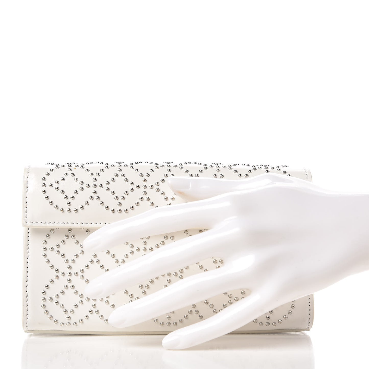 Calfskin Arabesque Studded Clutch White