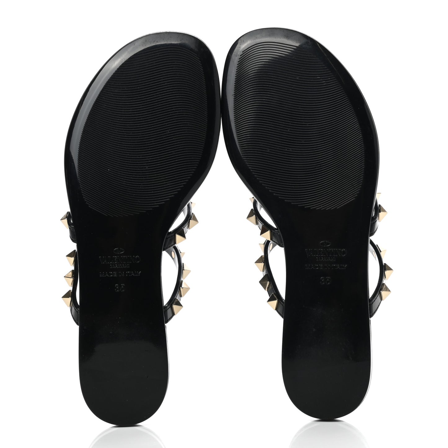 PVC Jelly Rockstud Caged Flat Thong Sandals 35 Black
