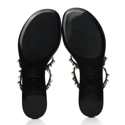 Valentino Garavani PVC Jelly Rockstud Caged Flat Thong Sandals 35 Black 5 of 7