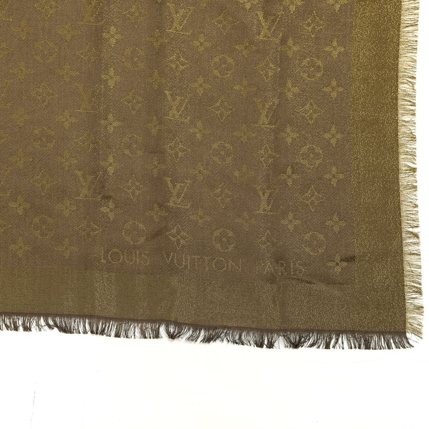 Louis Vuitton Silk Lurex Wool Monogram Shine Shawl Brown 2 of 3