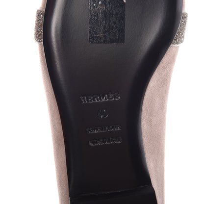 Hermes Suede Goatskin Crystal Roxane Mules 40 Champagne Rose Grey 6 of 9