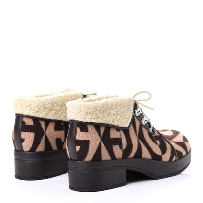 Gucci Wool Faux Shearling G Rhombus Womens Victor Ankle Boots 40 Beige Cocoa 3 of 4