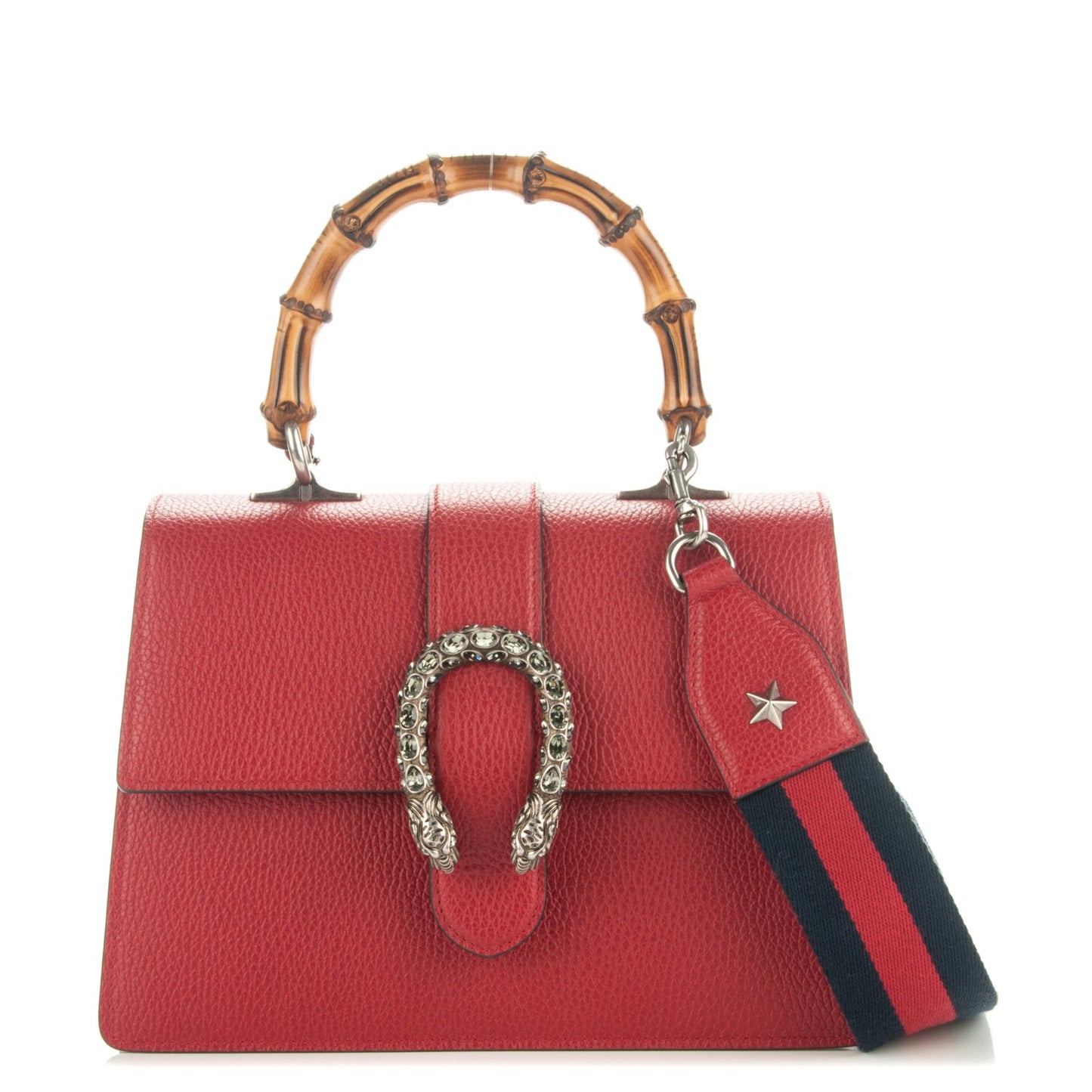 Dollar Calfskin Crystal Web Medium Dionysus Bamboo Top Handle Bag Hibiscus Red Black Diamond