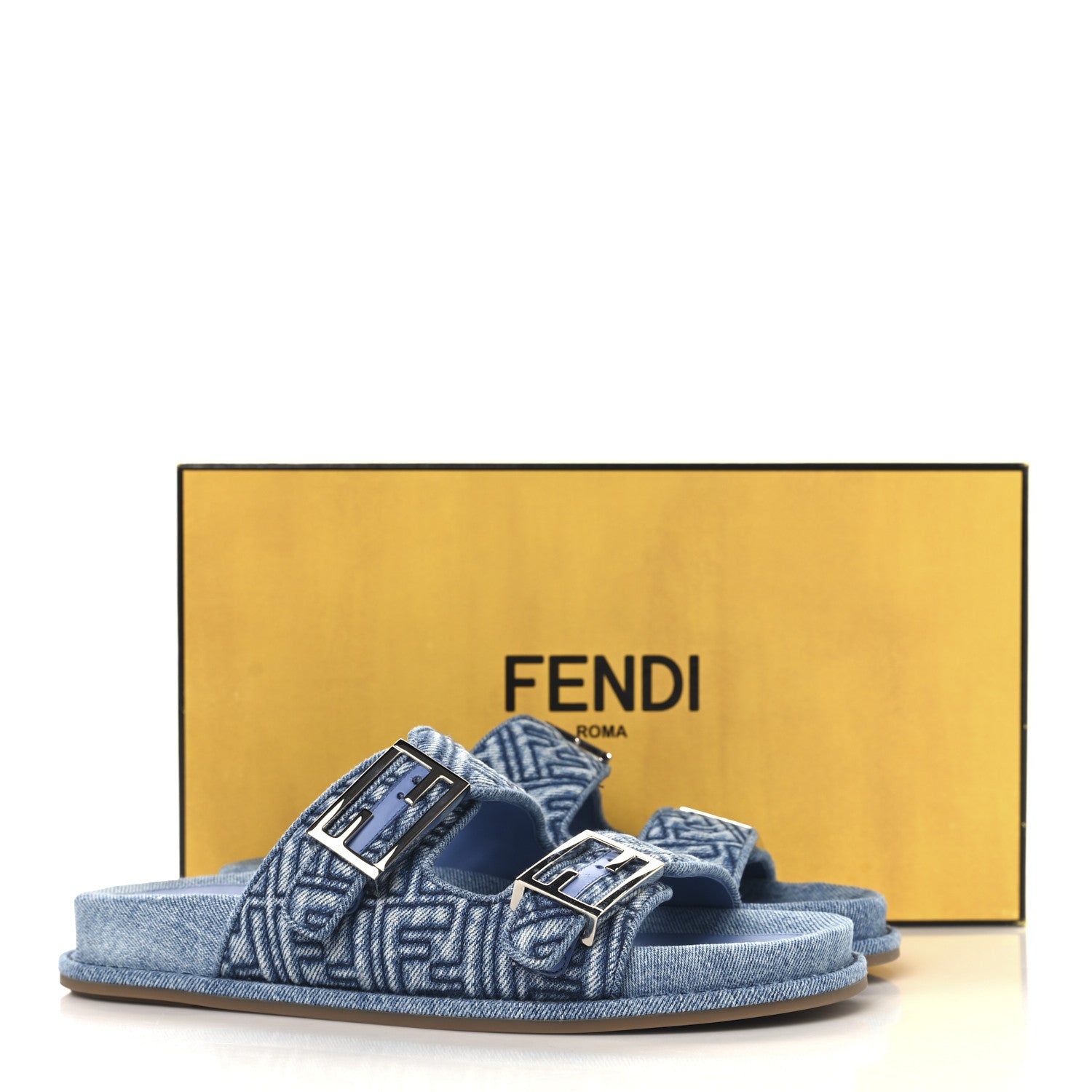 Fendi Denim FF Quilted Fendi Feel Buckled Slide Sandals 39 Blue 11 of 11