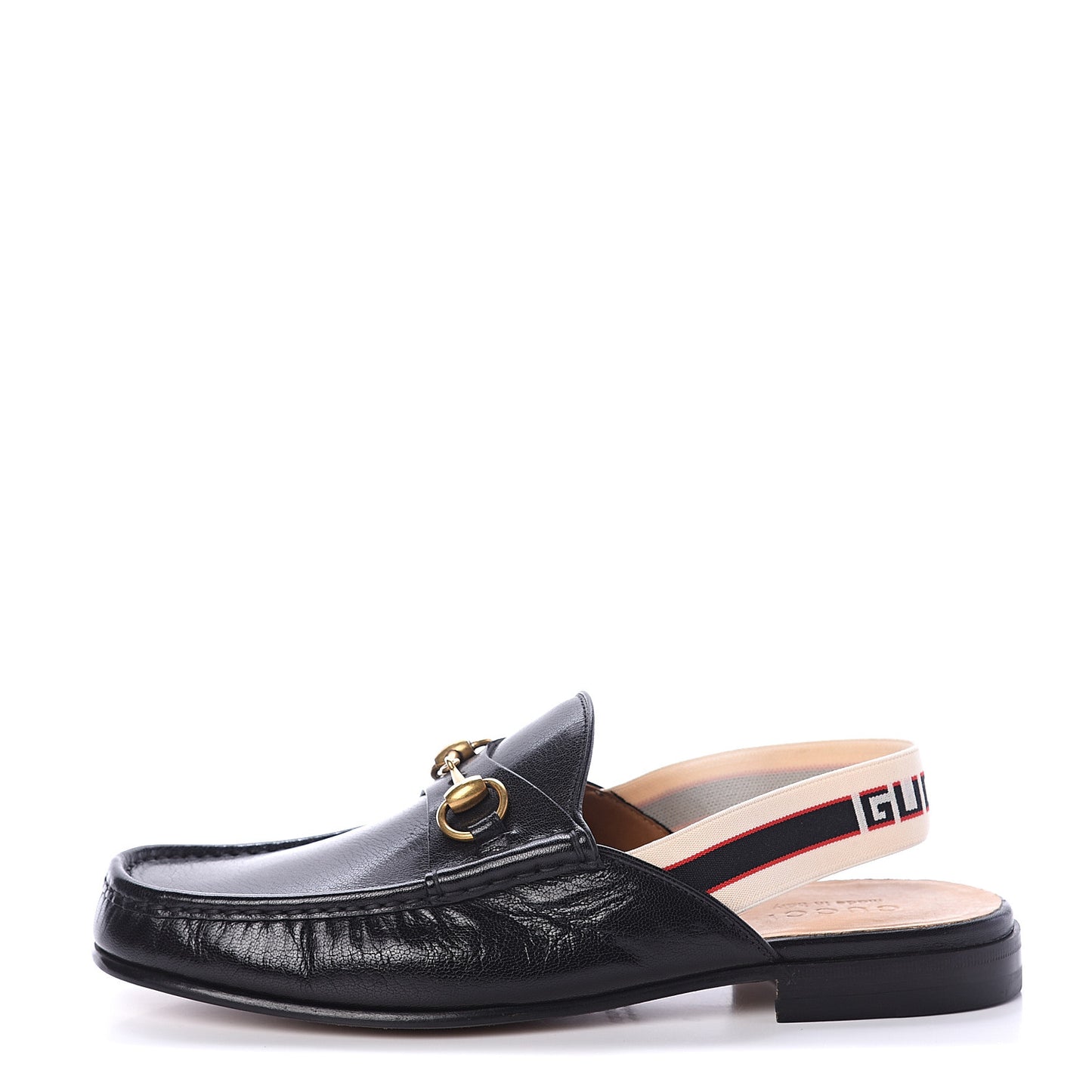 Goatskin Stripe Mens Horsebit Slingback Slippers 9 Black