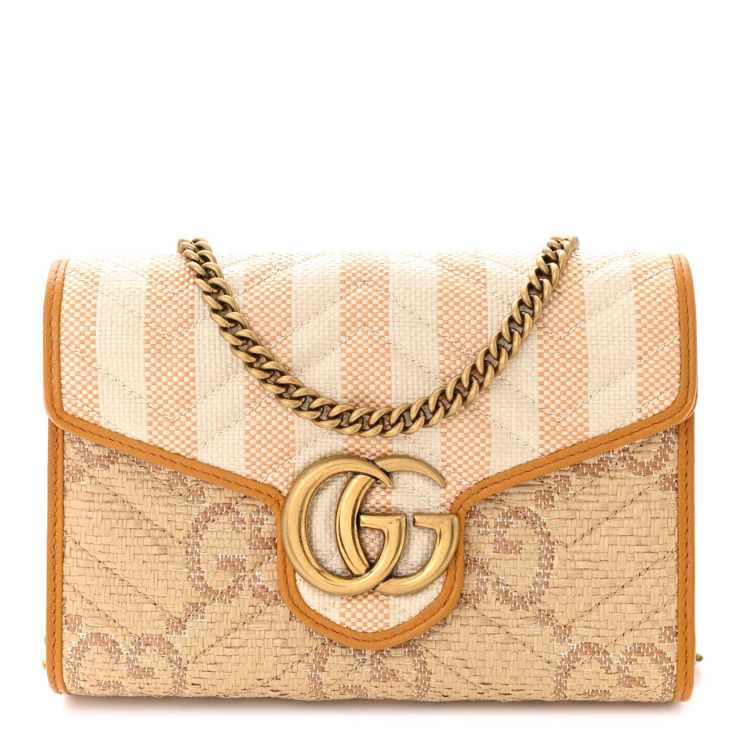 Gucci Raffia GG Monogram Matelasse GG Marmont Chain Wallet Natural Beige Off White Sun Oil 1 of 12