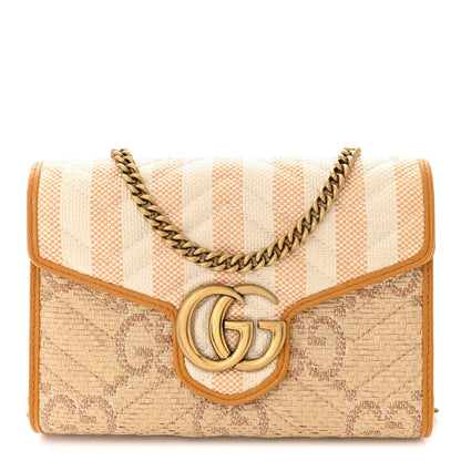 Gucci Raffia GG Monogram Matelasse GG Marmont Chain Wallet Natural Beige Off White Sun Oil 1 of 12