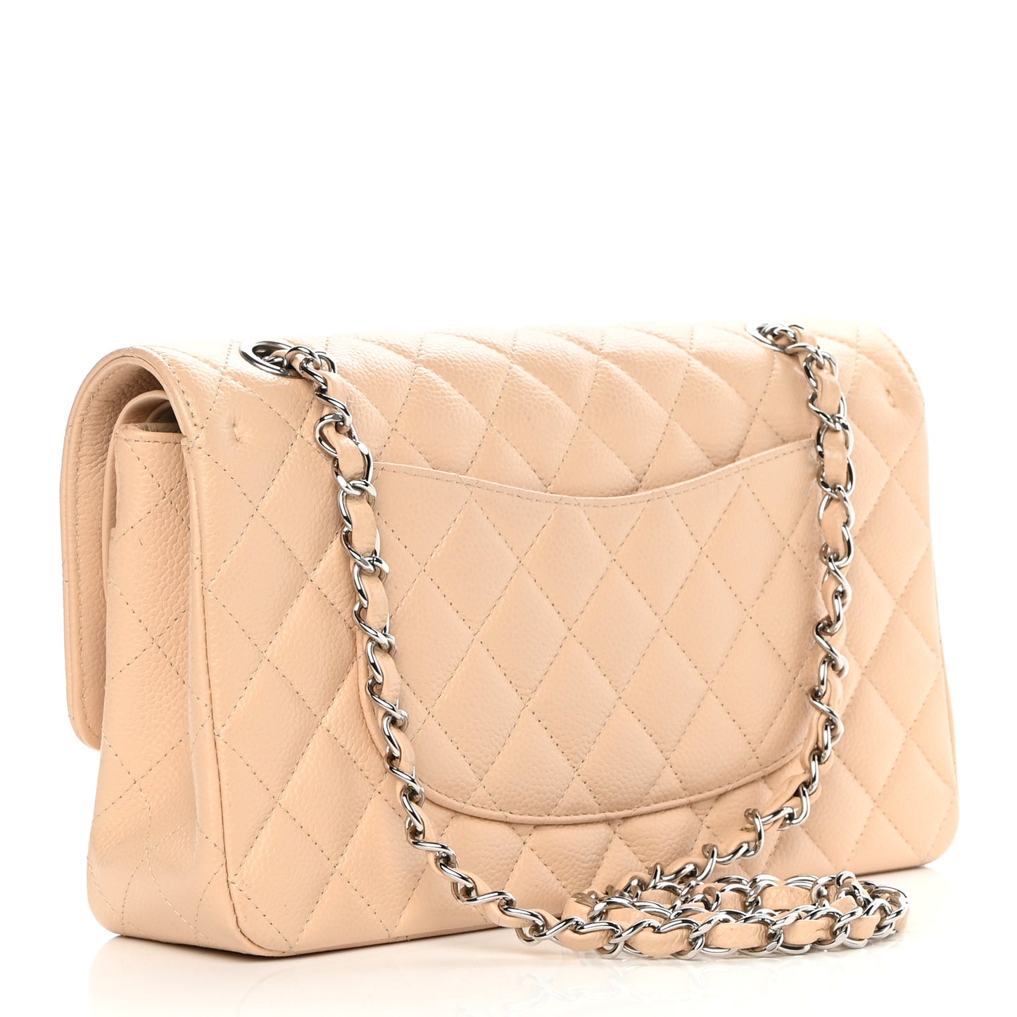 Caviar Quilted Medium Double Flap Beige