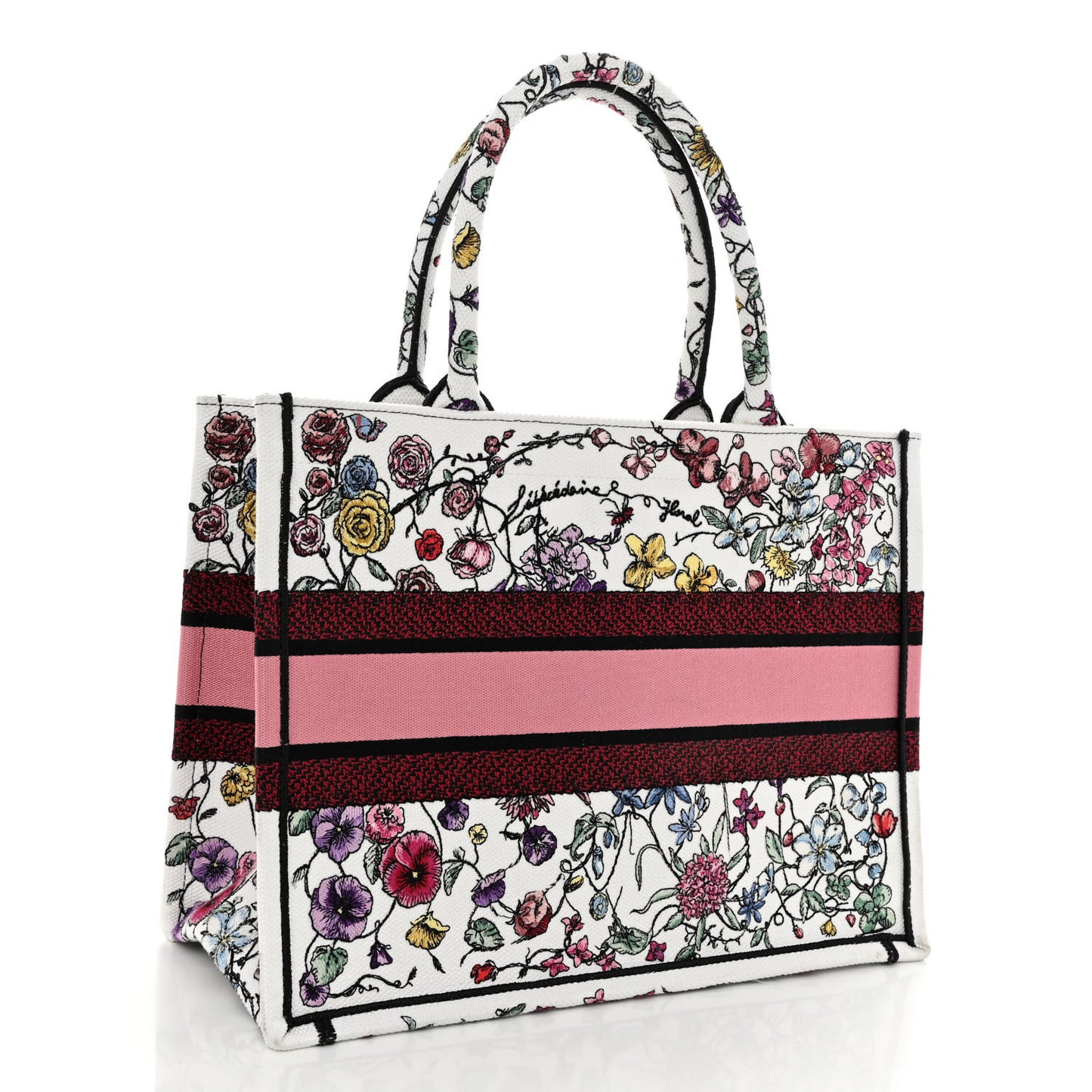 Canvas Embroidered Medium Florilegio Book Tote White Multicolor