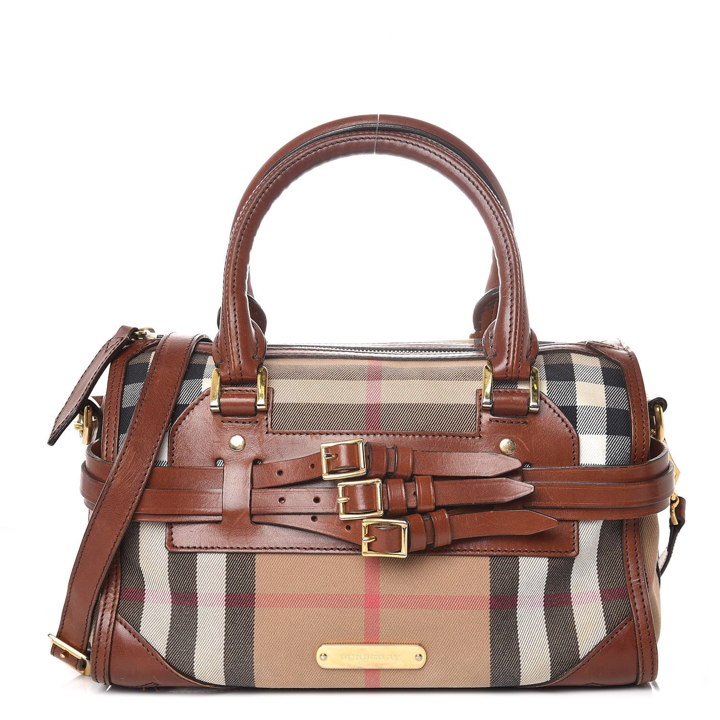 House Check Bridle Calfskin Medium Alchester Bowling Bag Dark Tan