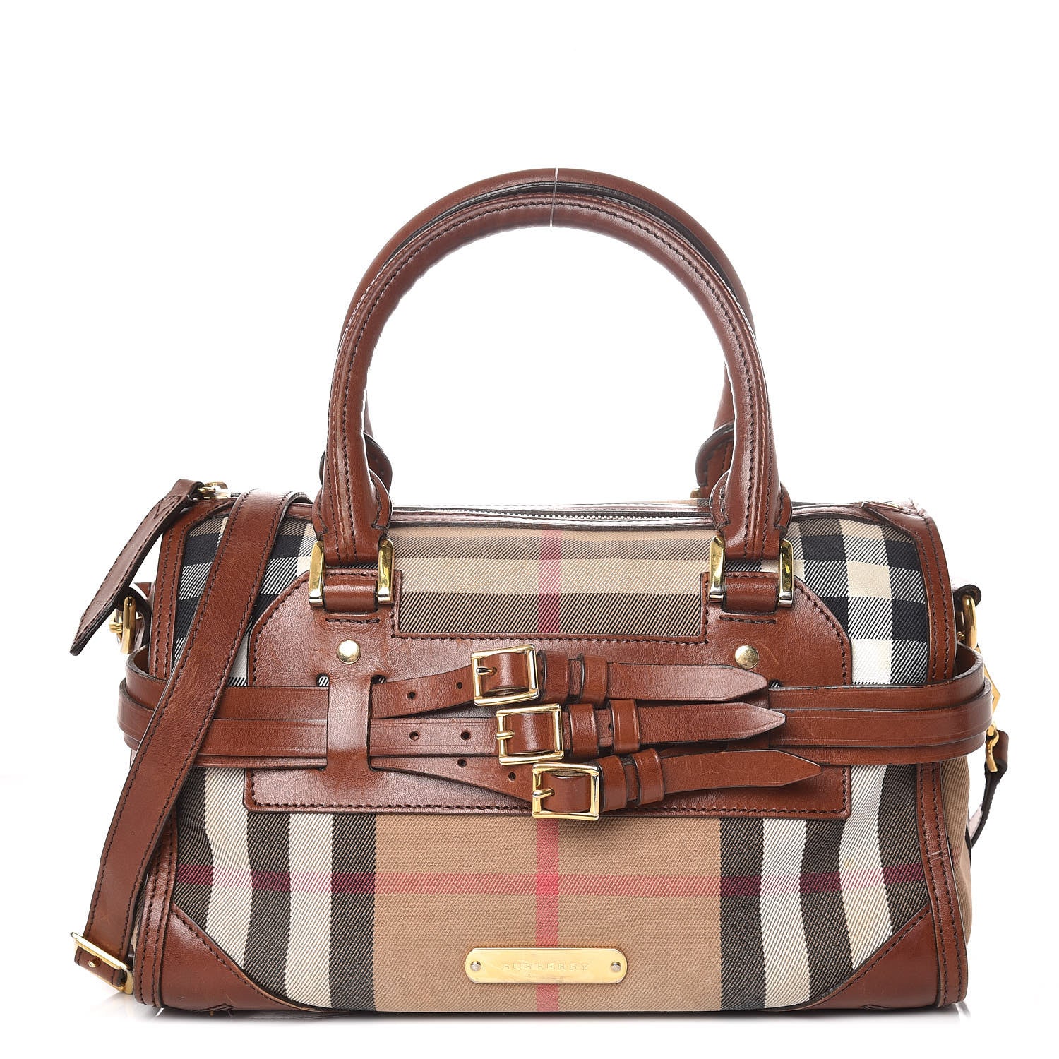 Burberry House Check Bridle Calfskin Medium Alchester Bowling Bag Dark Tan 1 of 19
