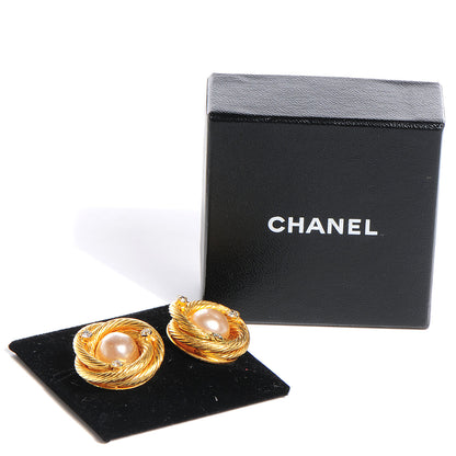 Chanel Pearl Crystal Clip On Earrings Gold 5 of 5