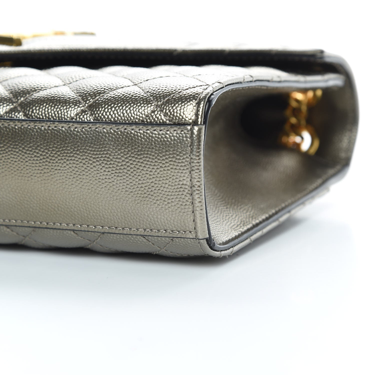 Saint Laurent Metallic Grain De Poudre Textured Mixed Matelasse Triquilt Medium Monogram Satchel Piombo 10 of 10