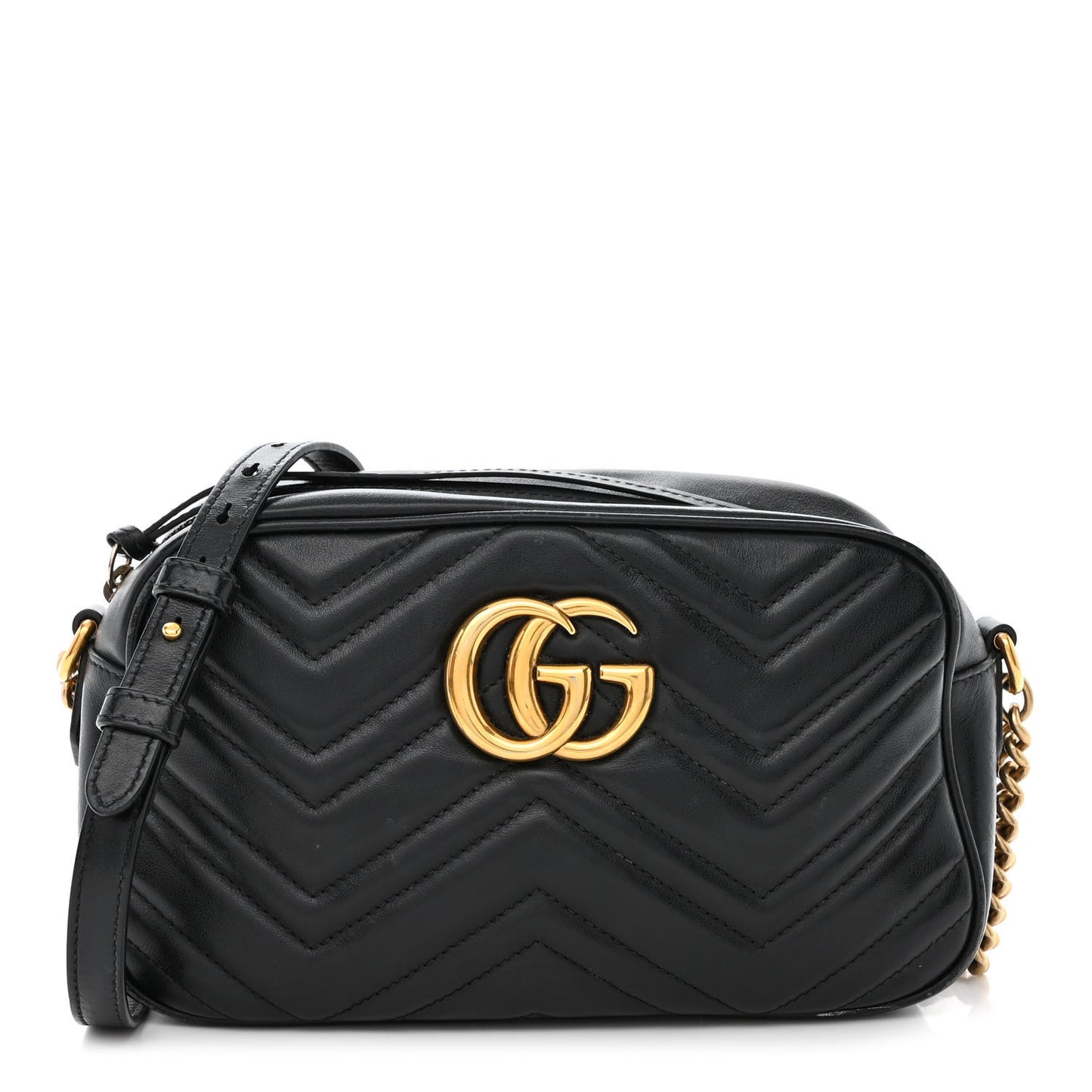Calfskin Matelasse Small GG Marmont Chain Shoulder Bag Black