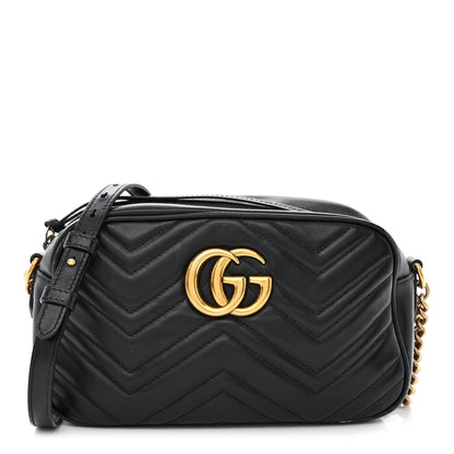 Gucci Calfskin Matelasse Small GG Marmont Chain Shoulder Bag Black 1 of 14