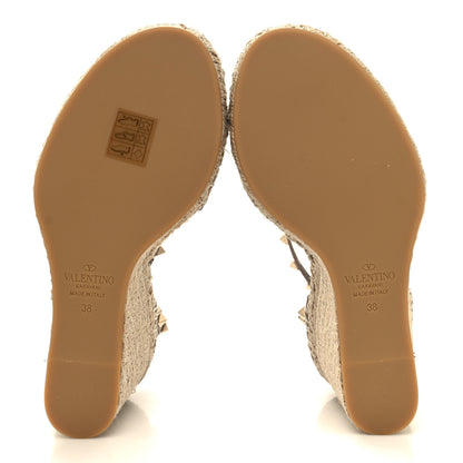 Valentino Garavani Grained Calfskin Rockstud Ankle Strap Espadrille 15/105mm Wedge Sandals 38 Poudre Natural 5 of 8