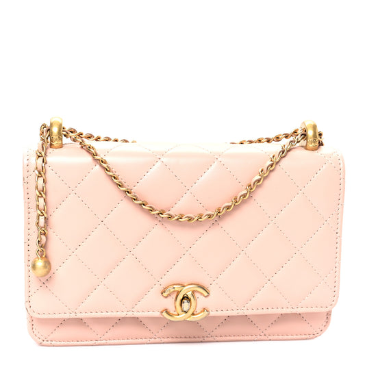 Calfskin Quilted Perfect FIt Wallet On Chain WOC Light Pink