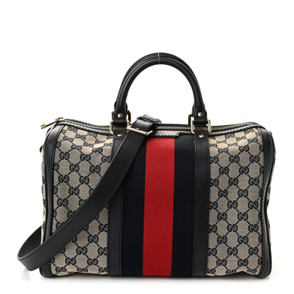 Gucci Monogram Selleria Calfskin Vintage Web Medium Boston Beige Blue 1 of 10