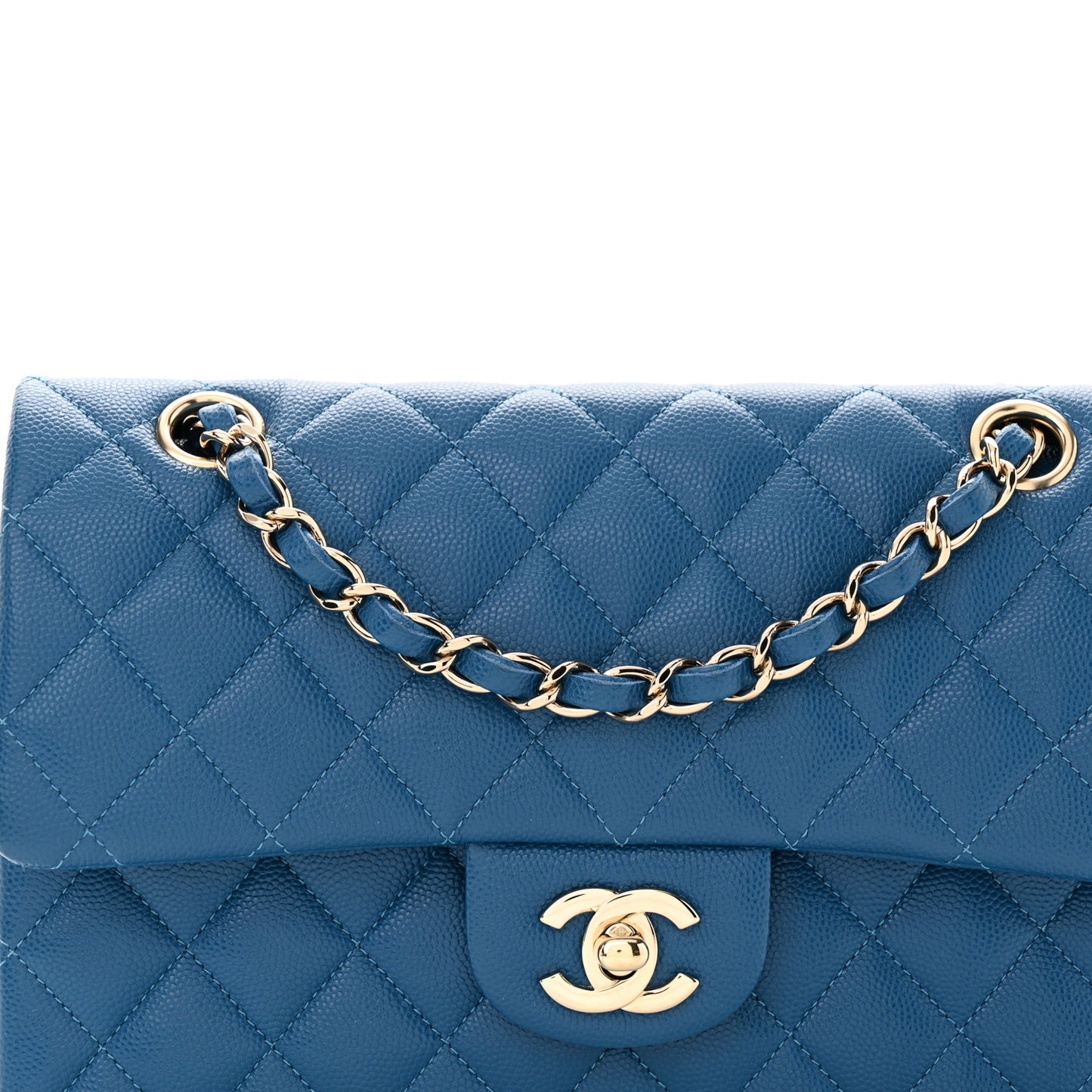 Caviar Quilted Small Double Flap Blue