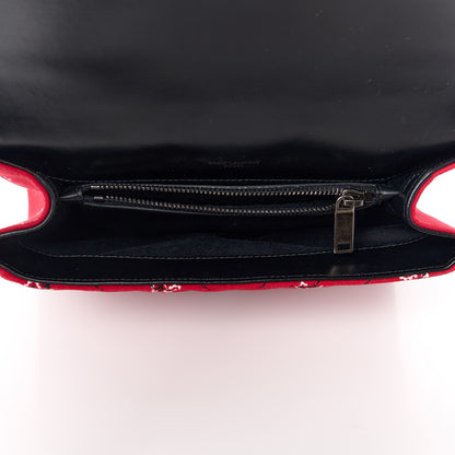 Saint Laurent Canvas Bandana Matelasse Chevron Medium College Bag Red 5 of 13
