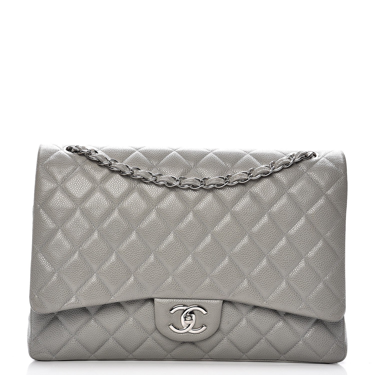 Chanel Caviar Quilted Maxi Double Flap Light Grey 1 of 11
