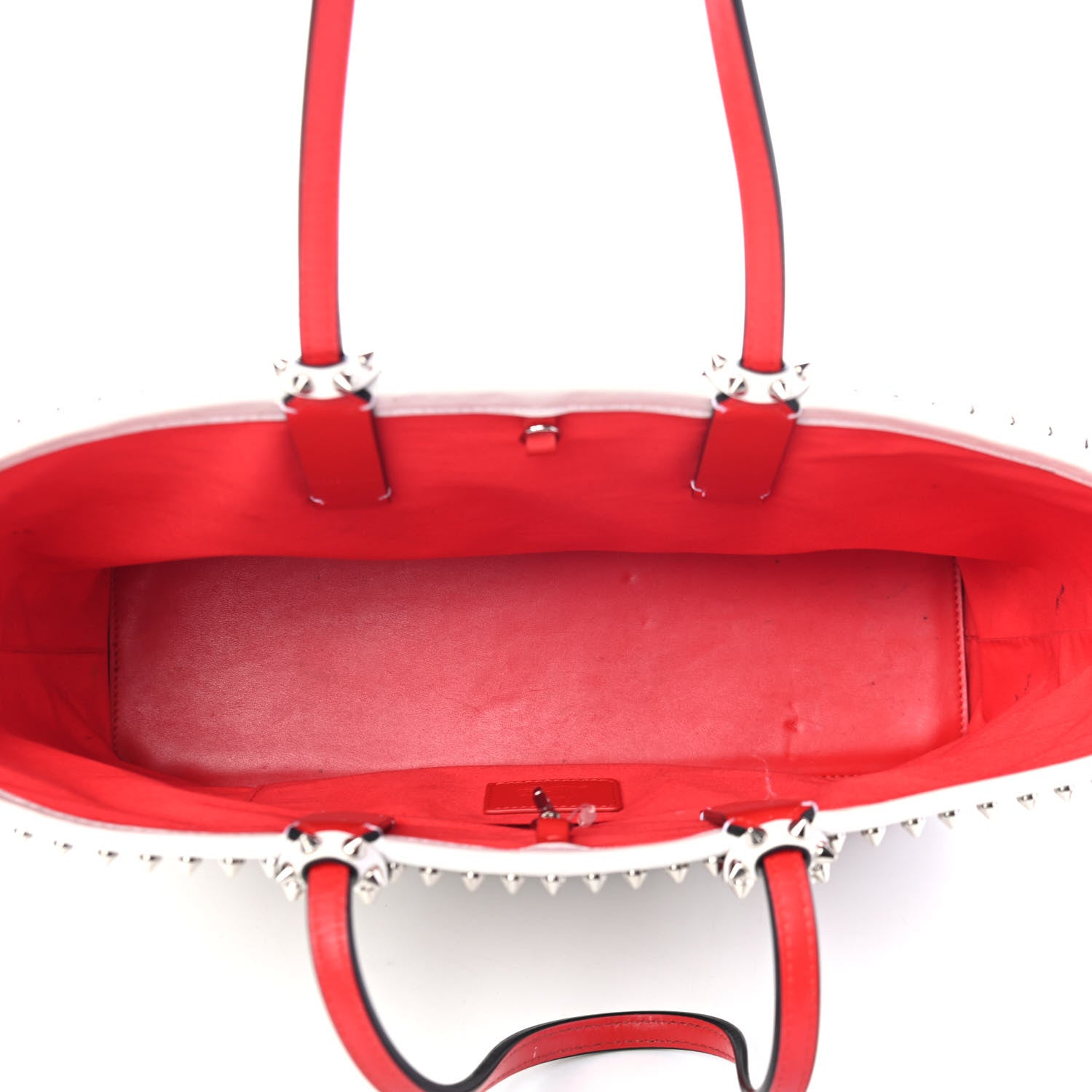 Christian Louboutin Calfskin Metallic Straw Spikes East West Cabata Tote White 4 of 4
