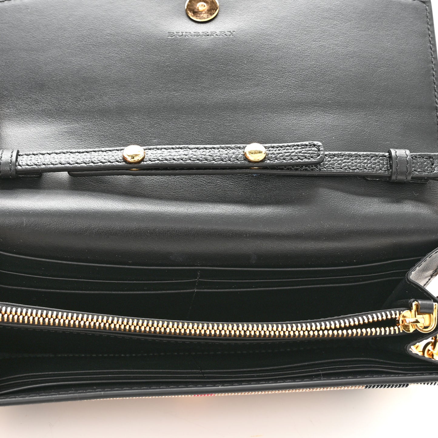 Grainy Calfskin House Check Henley Wallet On Chain Black