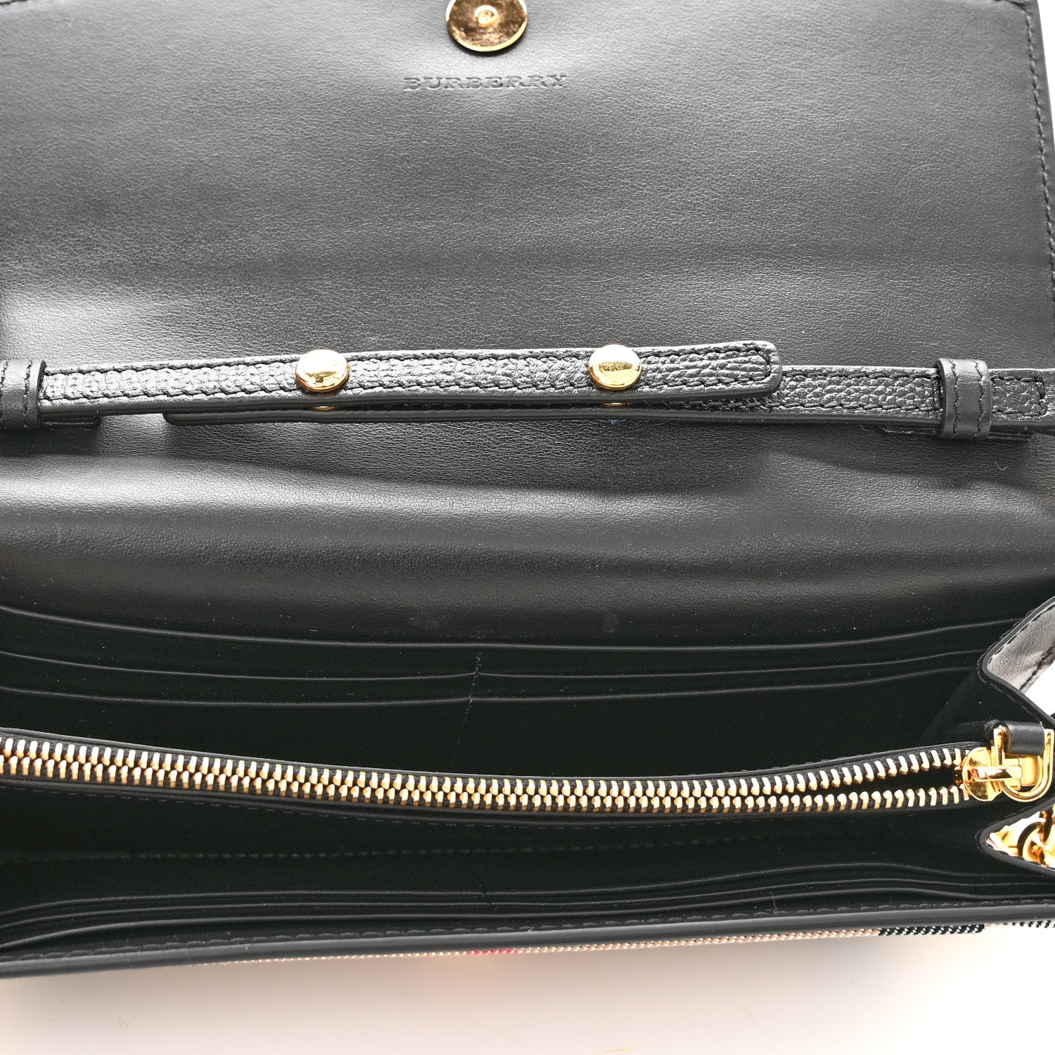 Burberry Grainy Calfskin House Check Henley Wallet On Chain Black 5 of 9