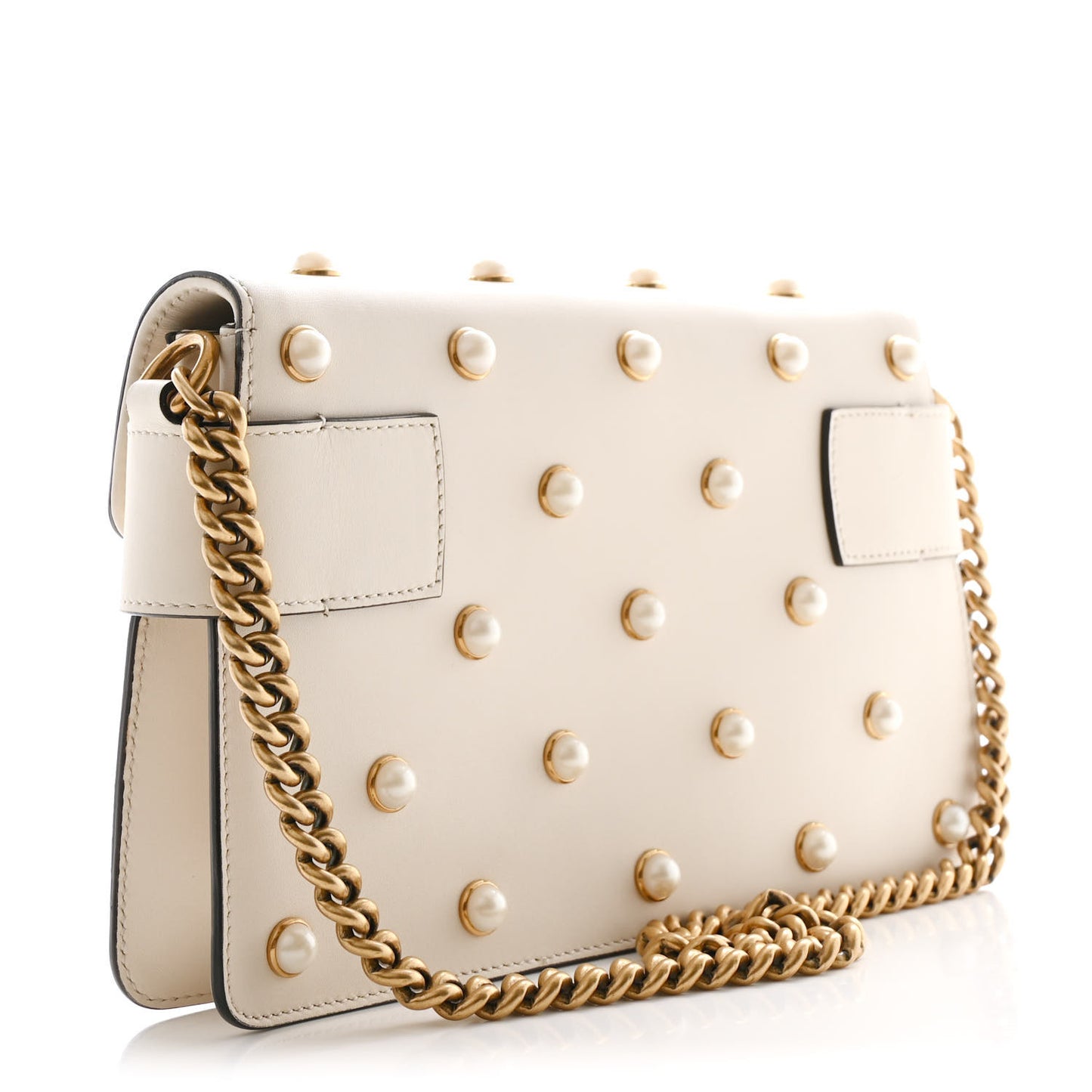 Nappa Pearl Studded Mini Queen Margaret Broadway Shoulder Bag Mystic White