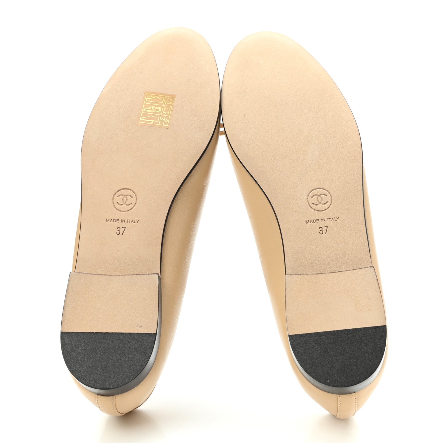 Lambskin Cap Toe Ballerina Flats 37 Beige Black
