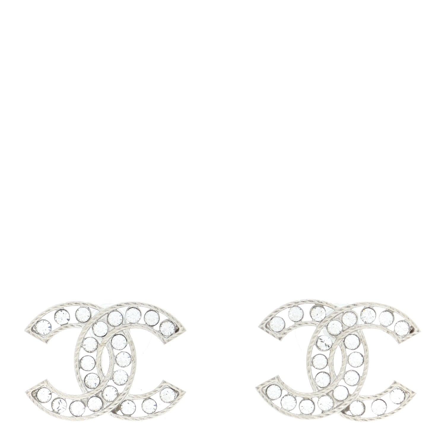 Chanel Crystal CC Chain Earrings Silver 1 of 5