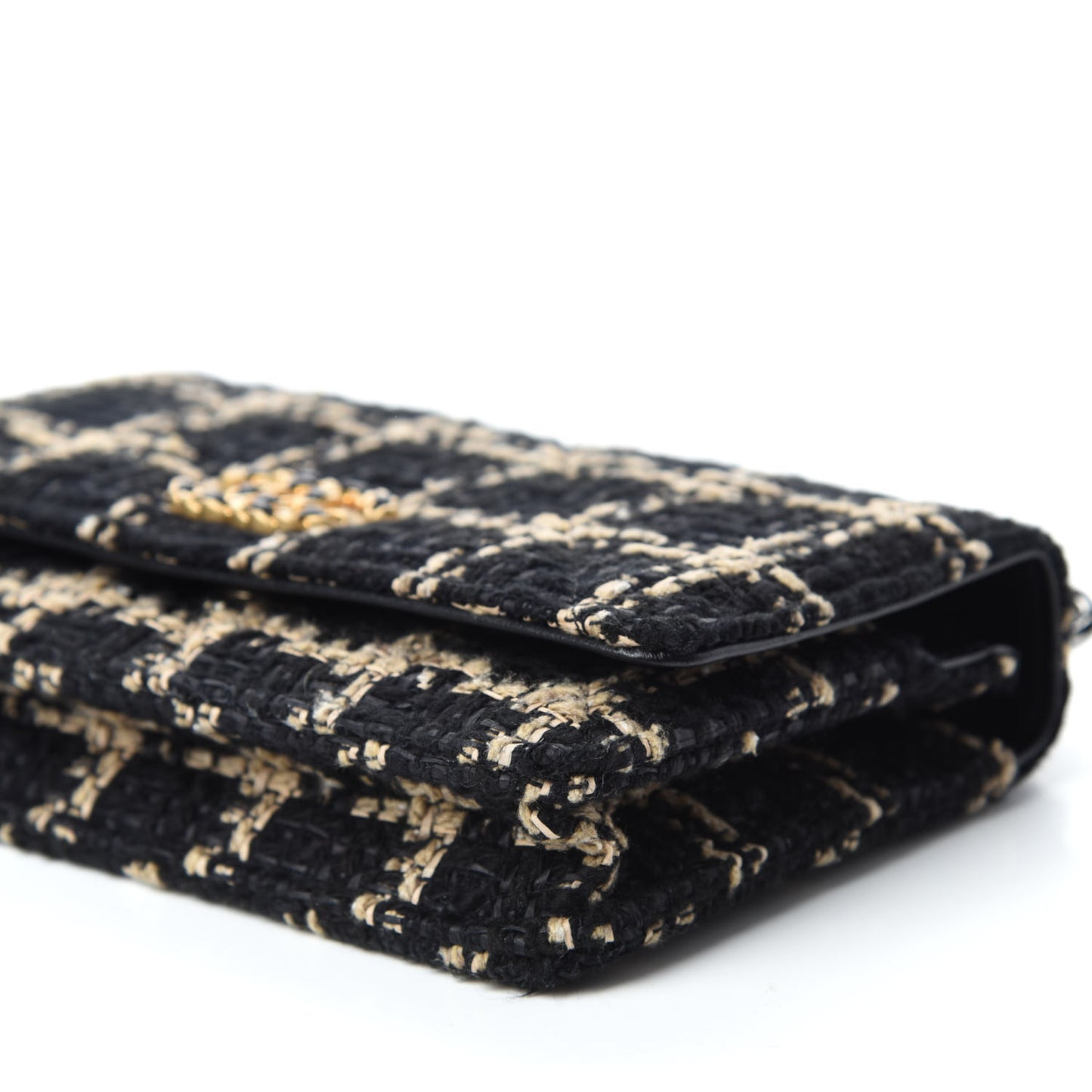 Tweed Quilted Chanel 19 Wallet On Chain WOC Black Beige