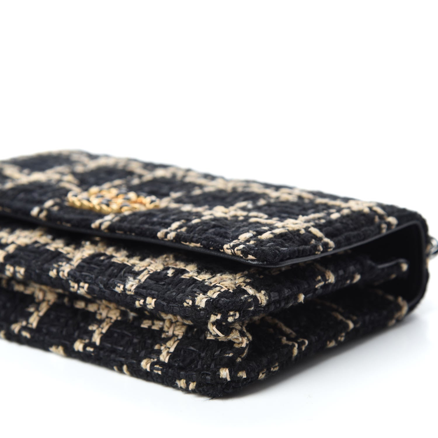 Chanel Tweed Quilted Chanel 19 Wallet On Chain WOC Black Beige 7 of 12